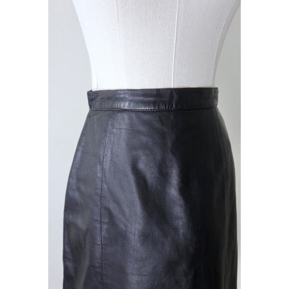 Vintage 1990s Barney's CO-OP Brown Leather High Rise Pencil Skirt - Picture 3 of 10